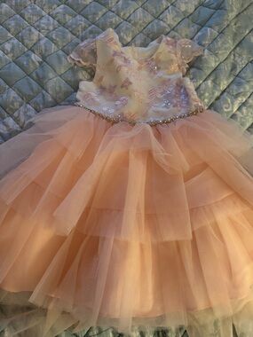 Rare Editions Pink Peach Layered Tulle Flower Girl Dress